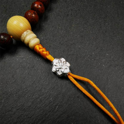 Sterling Silver Lucky Knot Bead,0.4" - Tibetan Buddhist art, front view