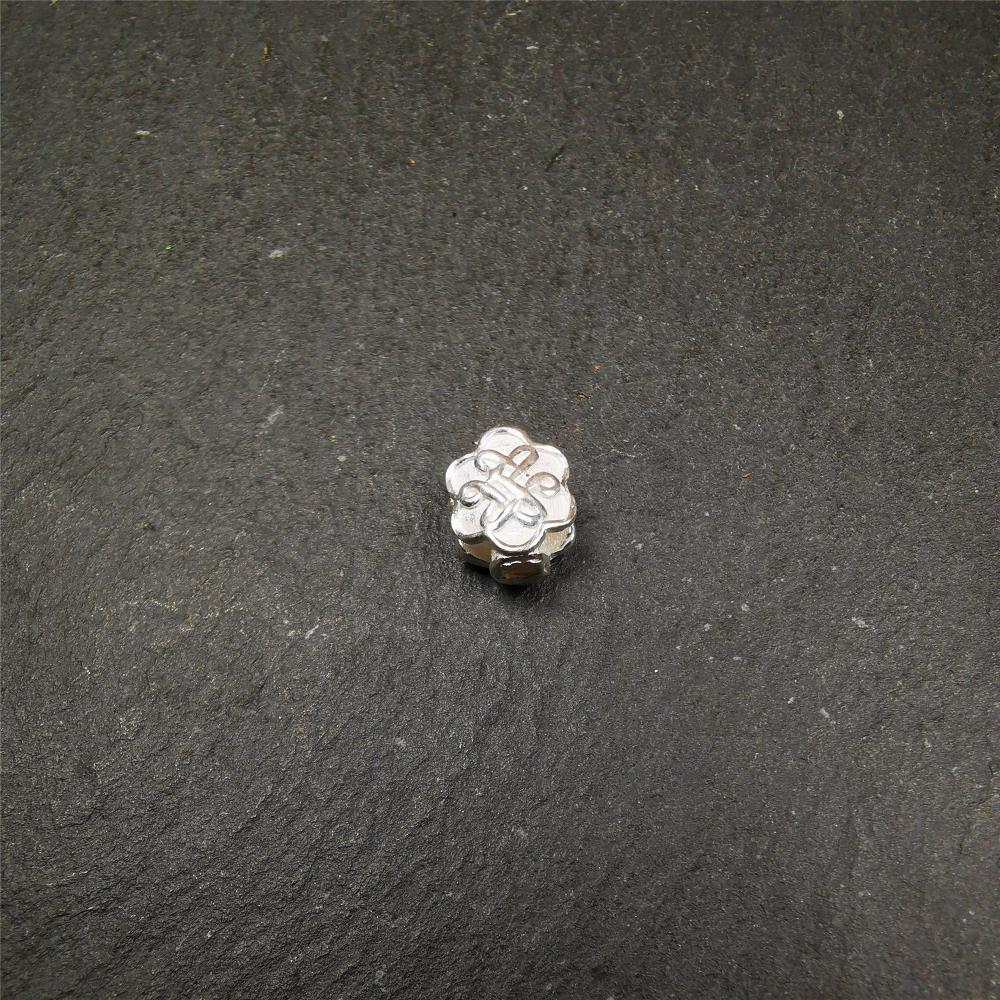 Sterling Silver Lucky Knot Bead,0.4" - Tibetan Buddhist art, view 6