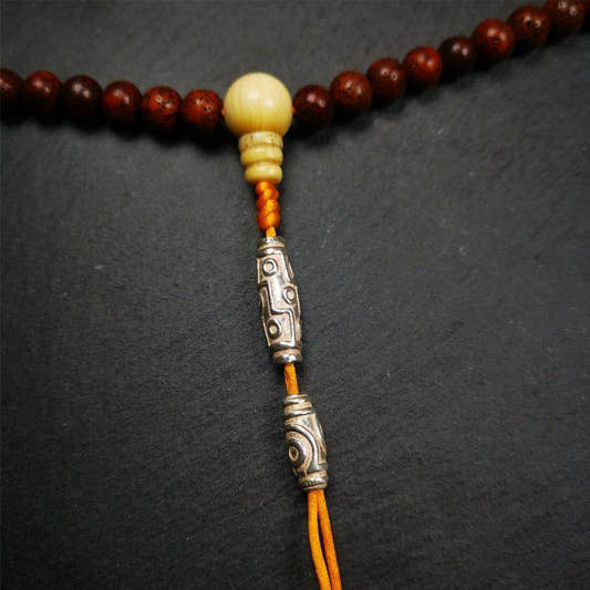 Sterling Silver Dzi Bead - Tibetan dzi bead, front view