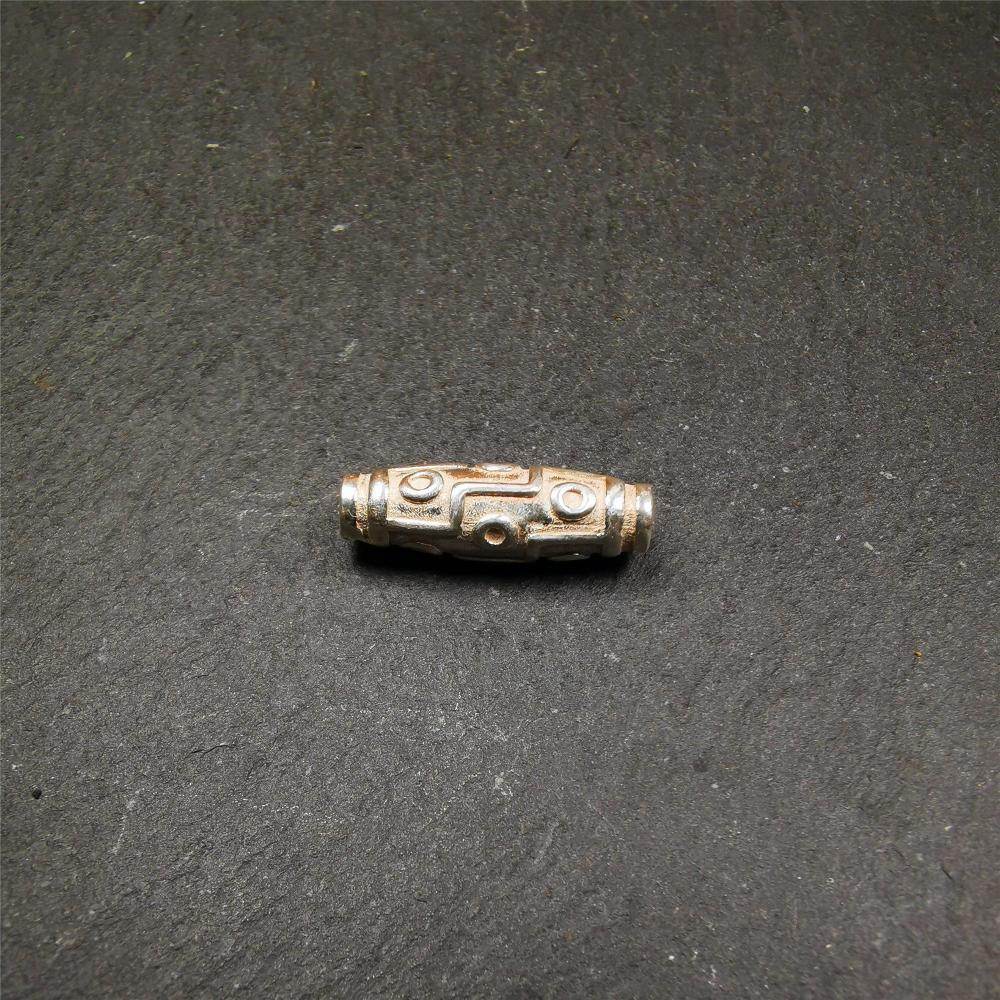 Sterling Silver Dzi Bead - Tibetan dzi bead, size reference