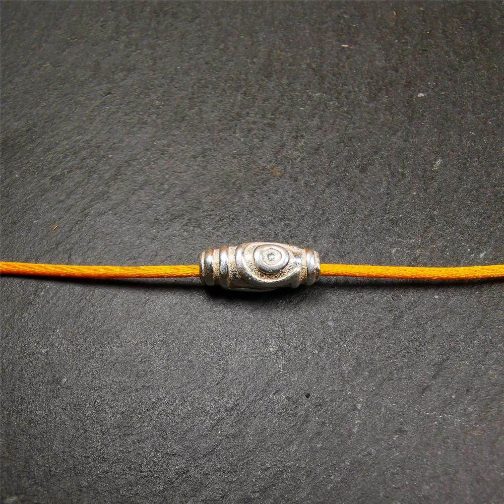 Sterling Silver Dzi Bead - Tibetan dzi bead, view 7