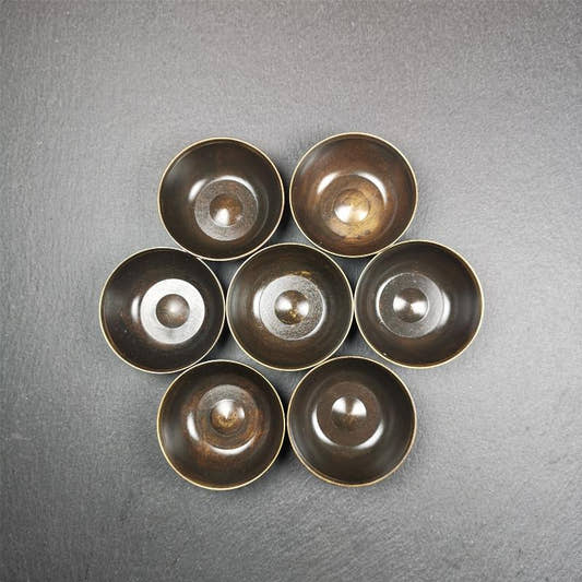 Small Water Offering Bowls Set 2.2" - Tibetan Buddhist art, front view