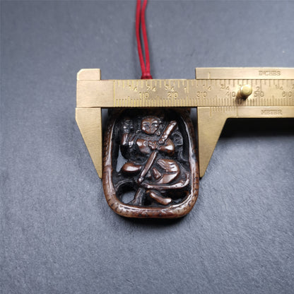 This Troma Nagmo amulet was collected from Gerze Tibet, hand carved by Tibetan Craft man. It is made of yak bone,brown color,size is 2.16" × 1.3". You can make it necklace,or just put into your shrine. Troma Nagmo literally means the Black Wrathful Lady. She is included in the Dharmapala pantheon as a form of Vajravarahi. She is also the feminine embodiment of w