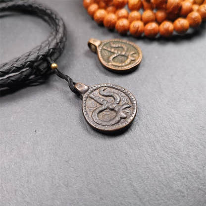 Rod of Asclepius Amulet 0.87" - Tibetan Buddhist amulet, close-up detail