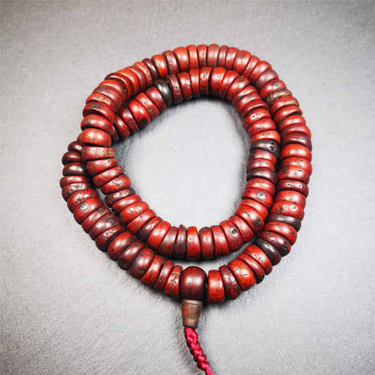 This bodhi seed mala was collected from Derge county,about 30 years old,hold and blessed by a lama. It is composed of 108 bodhi seed beads, bevel cut shape,brown color,approximately 13mm / 0.5 inch ,perimeter is about 48cm,18.9 inches.