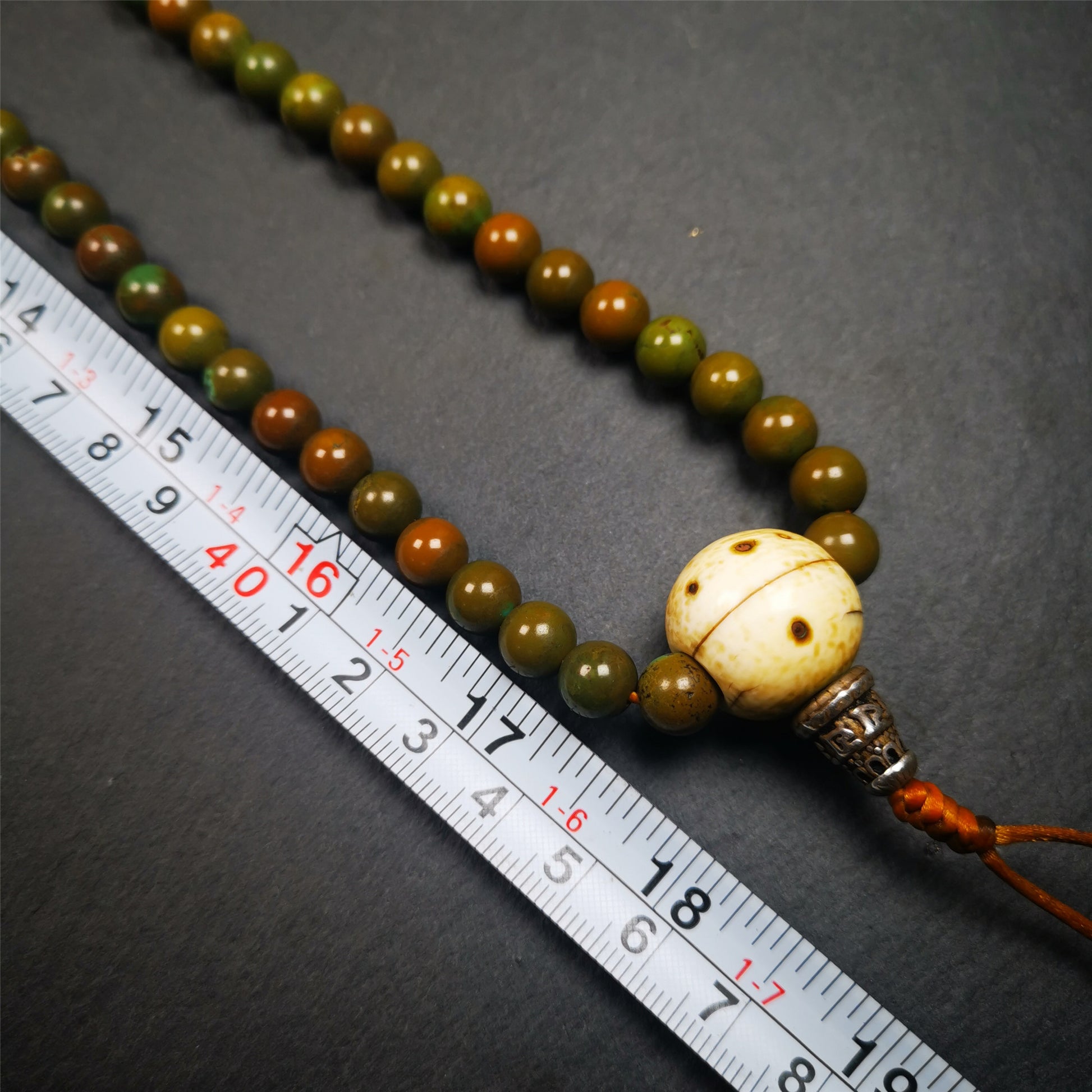 Gandhanra Old 108 Turquoise Beads Mala,Tibetan Prayer Beads for Meditation,Diameter 0.32 inch, Circumference 36 inches,50 Years Old.