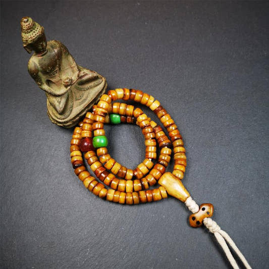 9mm Yak Bone Mala,0.35" - Tibetan Buddhist mala beads, detailed view