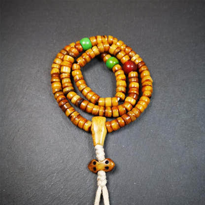 9mm Yak Bone Mala,0.35" - Tibetan Buddhist mala beads, front view