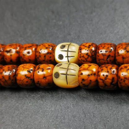 1 Pair of Fish Bone Skull Beads 0.3" - Tibetan Buddhist art, view 5