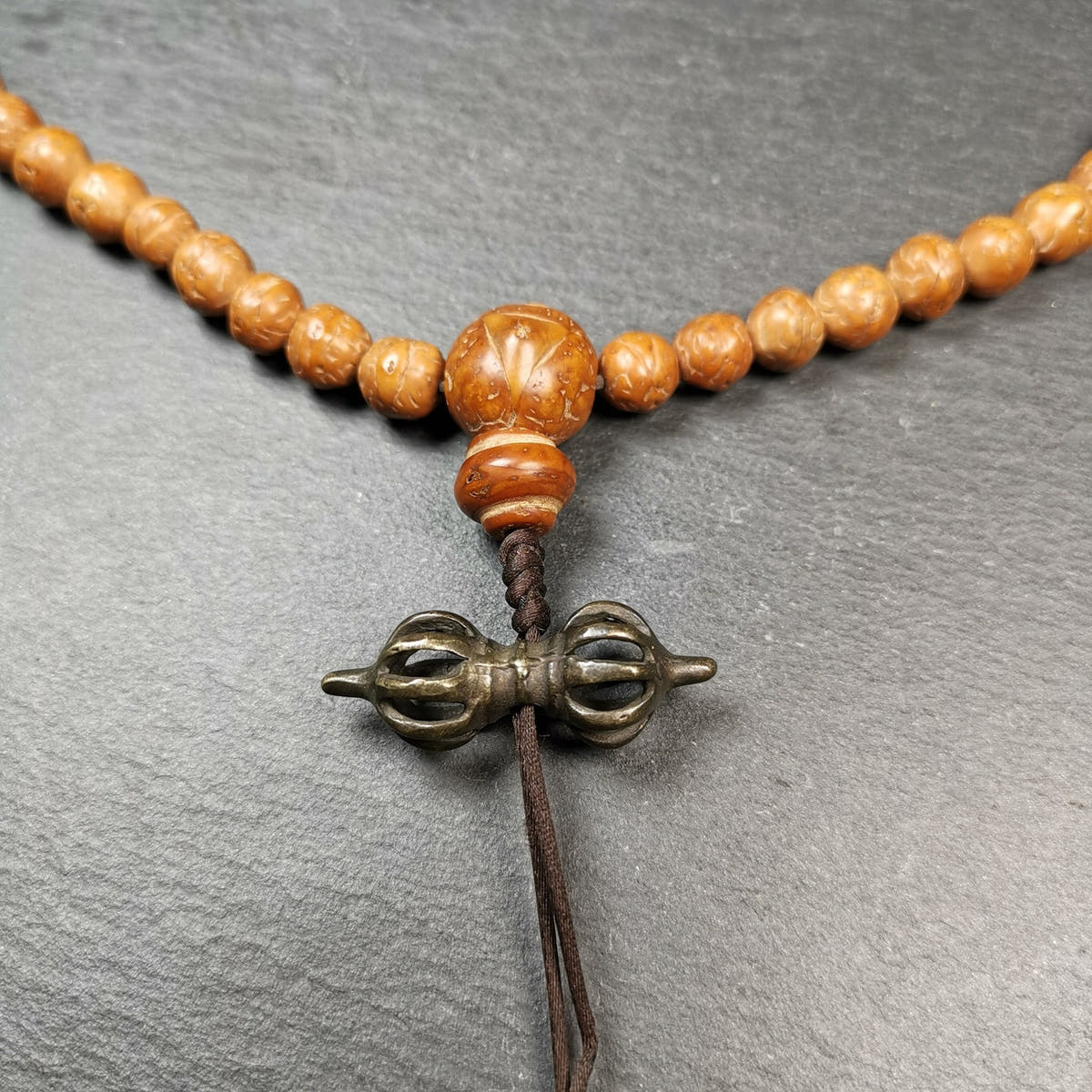Vintage Tibetan Thokcha Vajra Amulet for Prayer Bead,Mala Pendant,32mm - Tibetan Buddhist mala beads, close-up detail