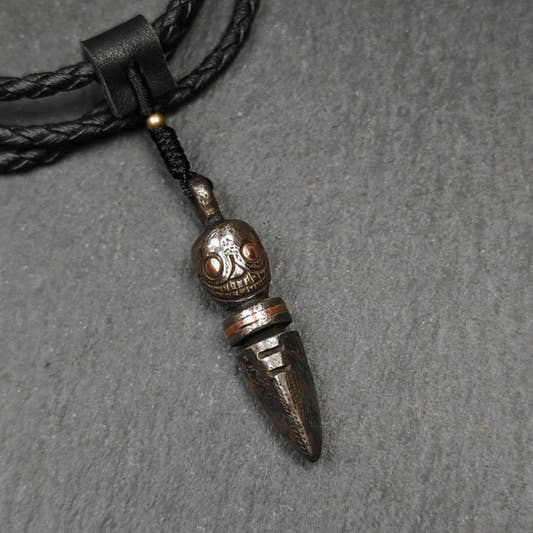 Skull Citipati Phurba Amulet,Kila,Kilaka Pendant - Tibetan Buddhist amulet, front view