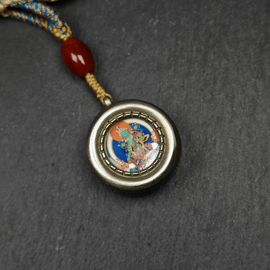 Antique Gau Ghau Shrine, Green Tara,Round Tibetan Buddhist Altar Amulet Pendant