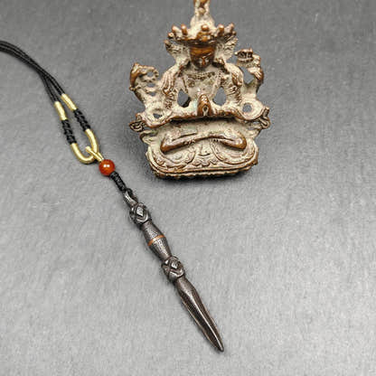 Authentic Tibetan Phurba Pendant Thokcha Amulet 70mm - Tibetan Buddhist amulet, detailed view