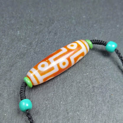 Fire Agate 9 Eyes Dzi Bead Necklace - Tibetan Buddhist bead necklace, view 4