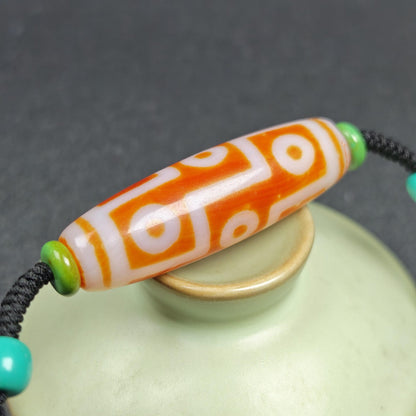 Fire Agate 9 Eyes Dzi Bead Necklace
