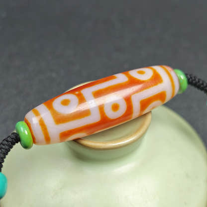 Fire Agate 9 Eyes Dzi Bead Necklace - Tibetan Buddhist bead necklace, view 9