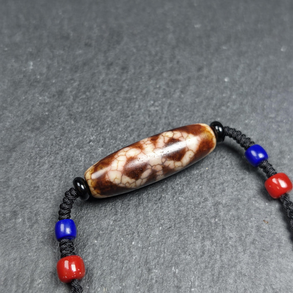Vintage Fire Agate Vajra Dzi Necklace - Tibetan Buddhist bead necklace, view 4
