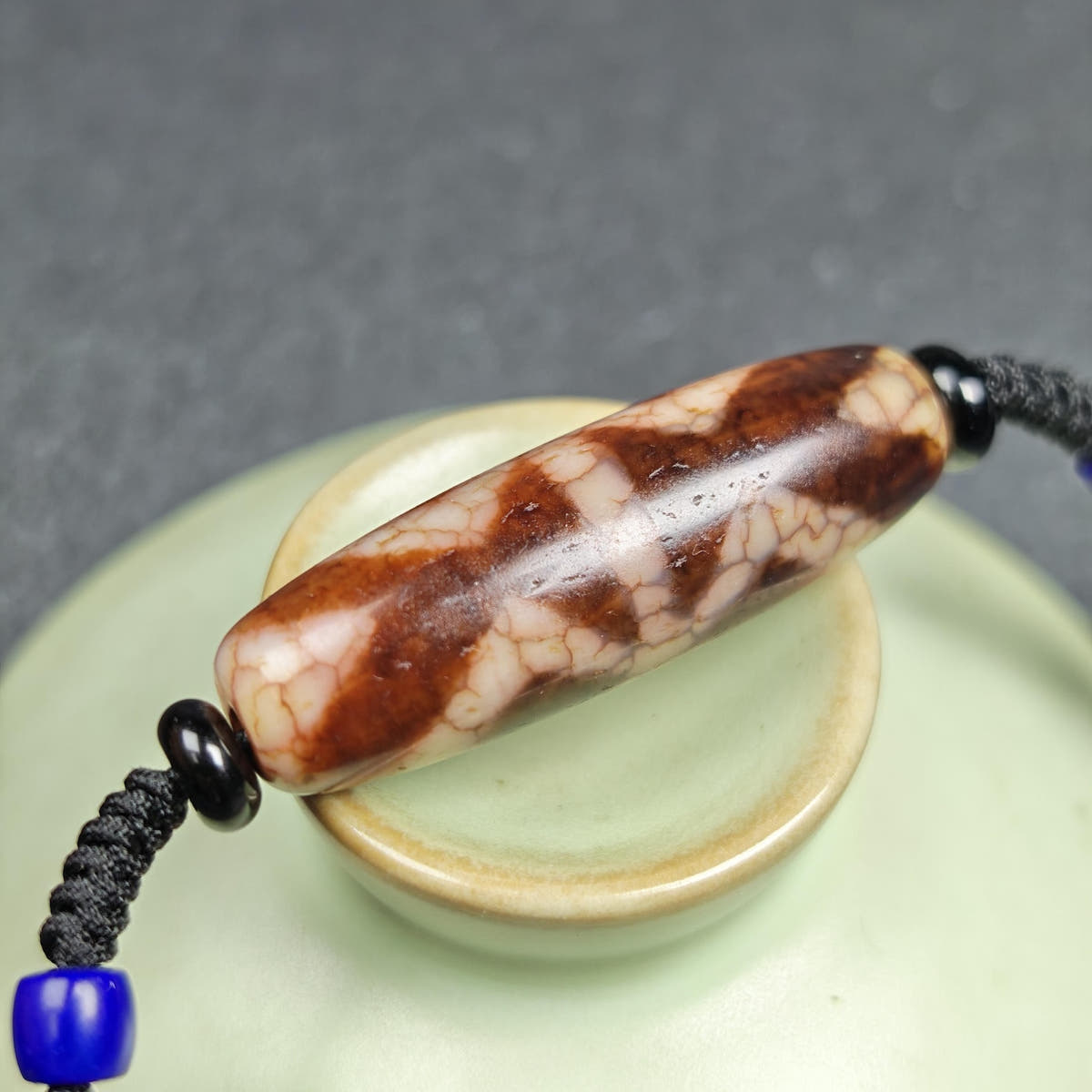 Vintage Fire Agate Vajra Dzi Necklace - Tibetan Buddhist bead necklace, view 12