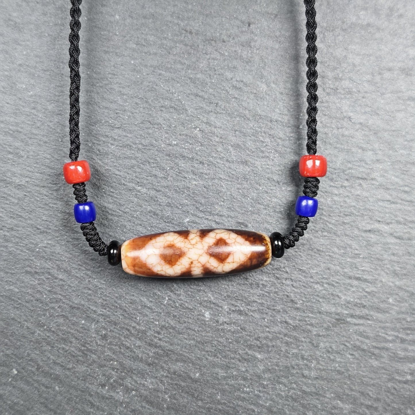 Vintage Fire Agate Vajra Dzi Necklace | 37*12mm