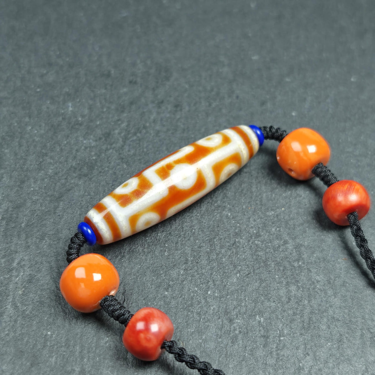 Vintage Tibetan 9 Eye Dzi Bead Necklace - Tibetan Buddhist bead necklace, view 4