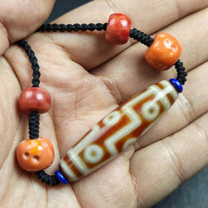 Vintage Tibetan 9 Eye Dzi Bead Necklace - Tibetan Buddhist bead necklace, view 6