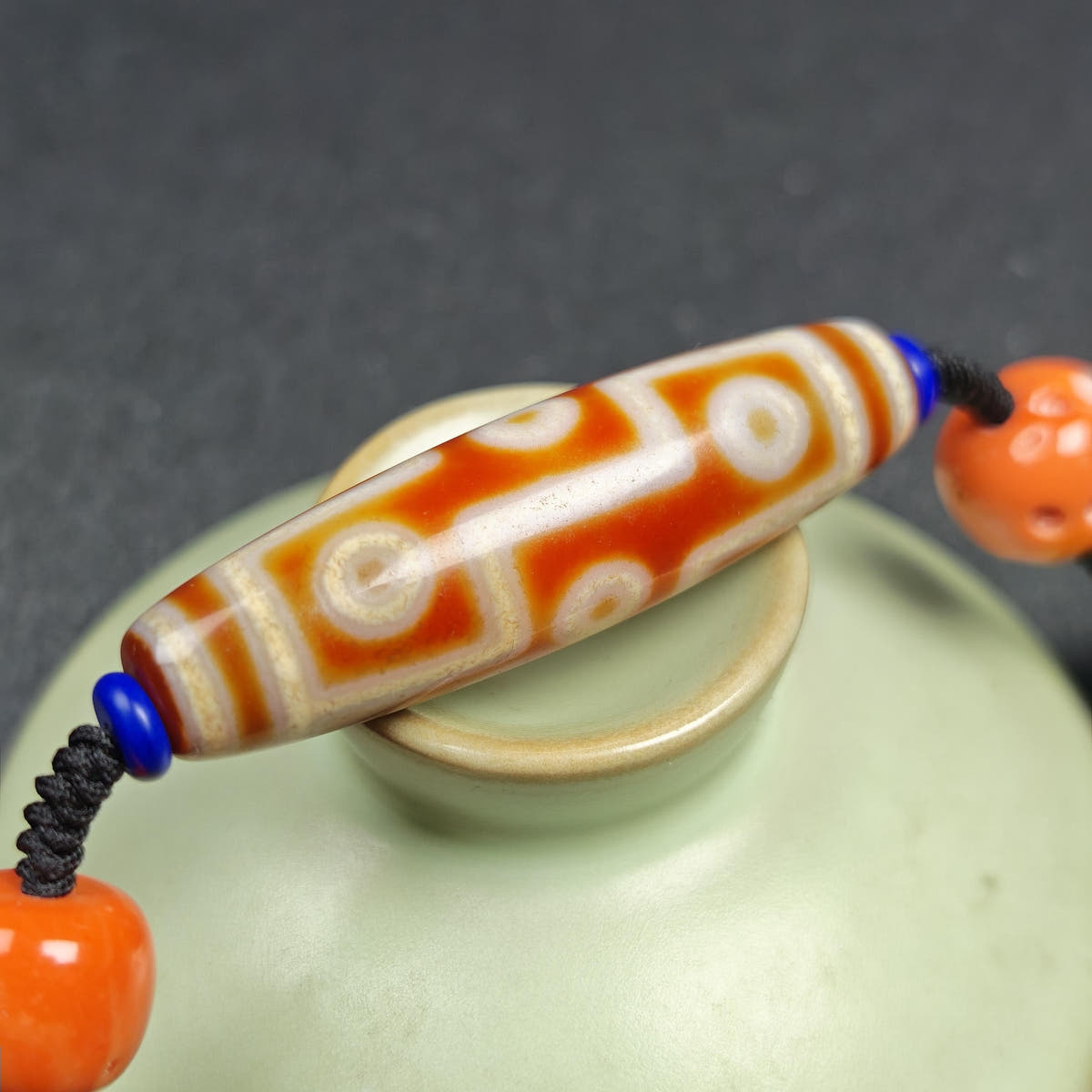Vintage Tibetan 9 Eye Dzi Bead Necklace - Tibetan Buddhist bead necklace, view 9