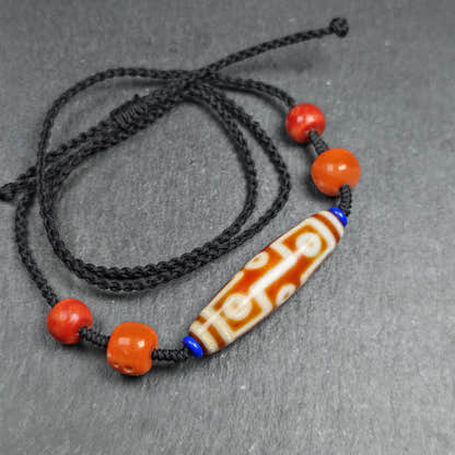 Vintage Tibetan 9 Eye Dzi Bead Necklace - Tibetan Buddhist bead necklace, view 8