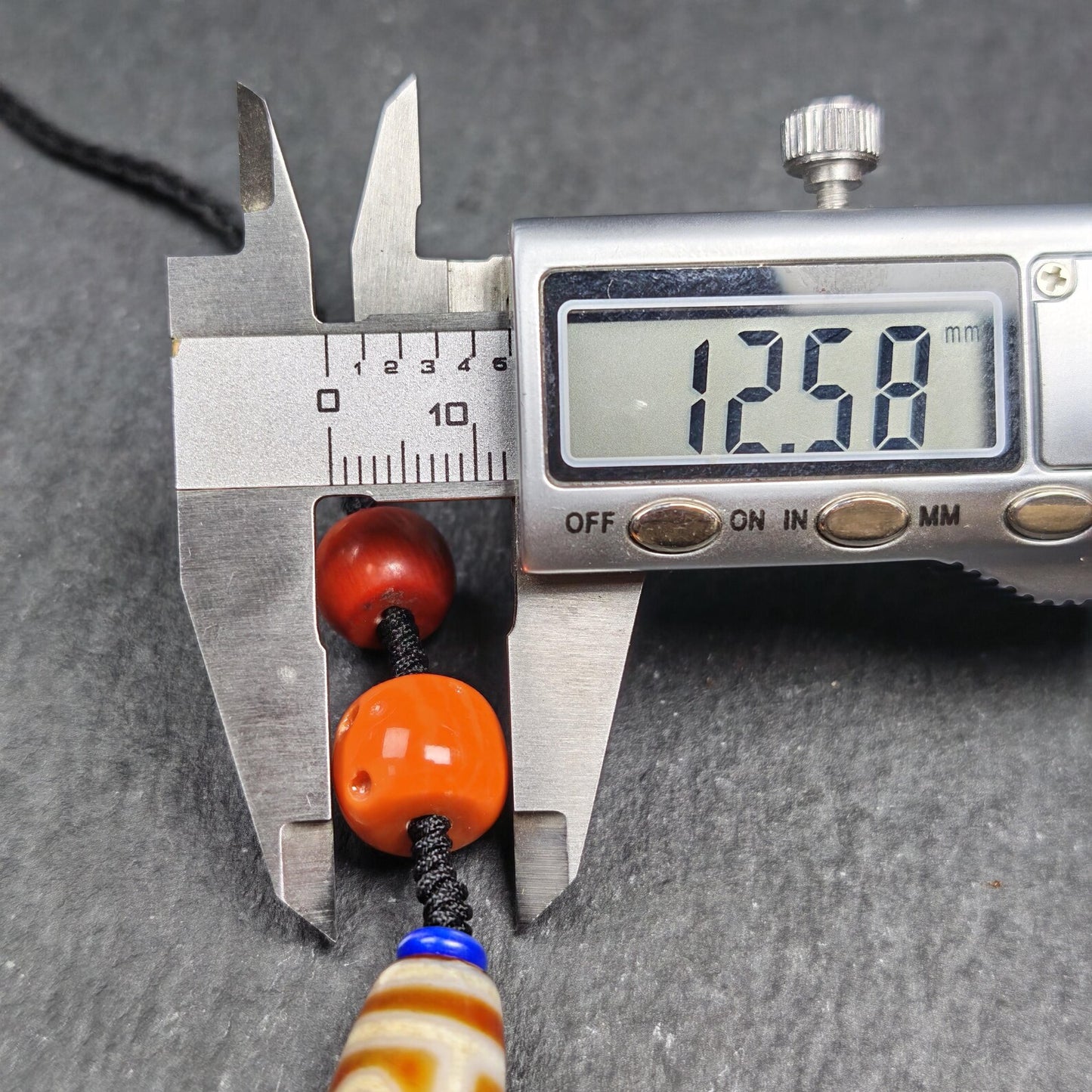 Vintage Tibetan 9 Eye Dzi Bead Necklace | Fire Agate Amulet