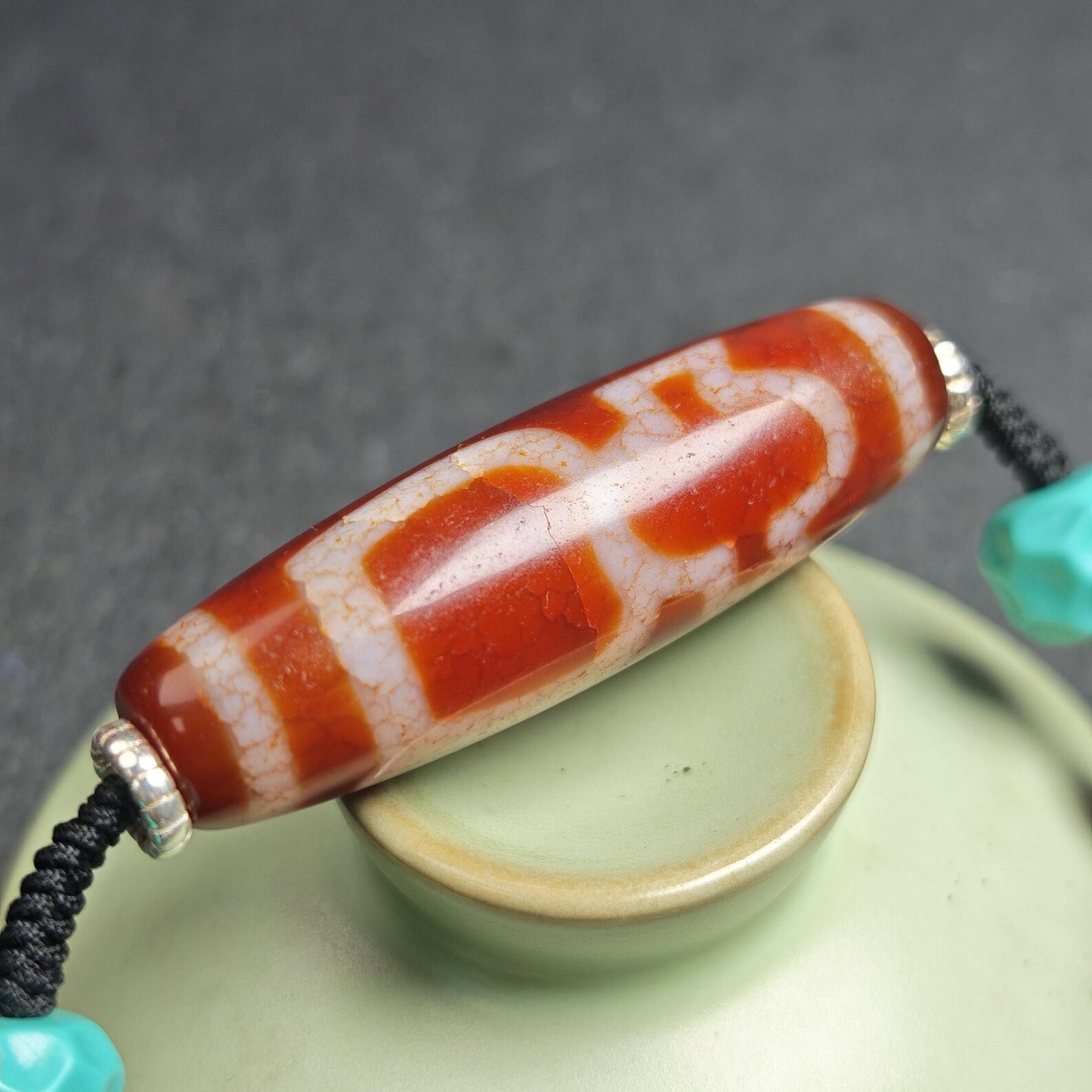 Authentic Fire Agate God of Wealth Dzi Necklace | 50*15mm