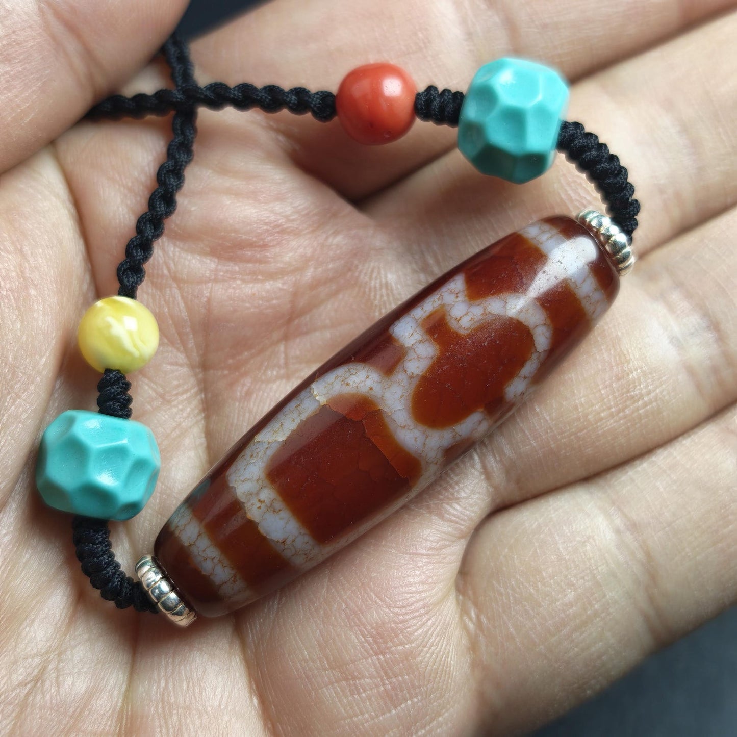 Authentic Fire Agate God of Wealth Dzi Necklace | 50*15mm