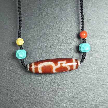 Authentic Fire Agate God of Wealth Dzi Necklace - Tibetan Buddhist bead necklace, view 13