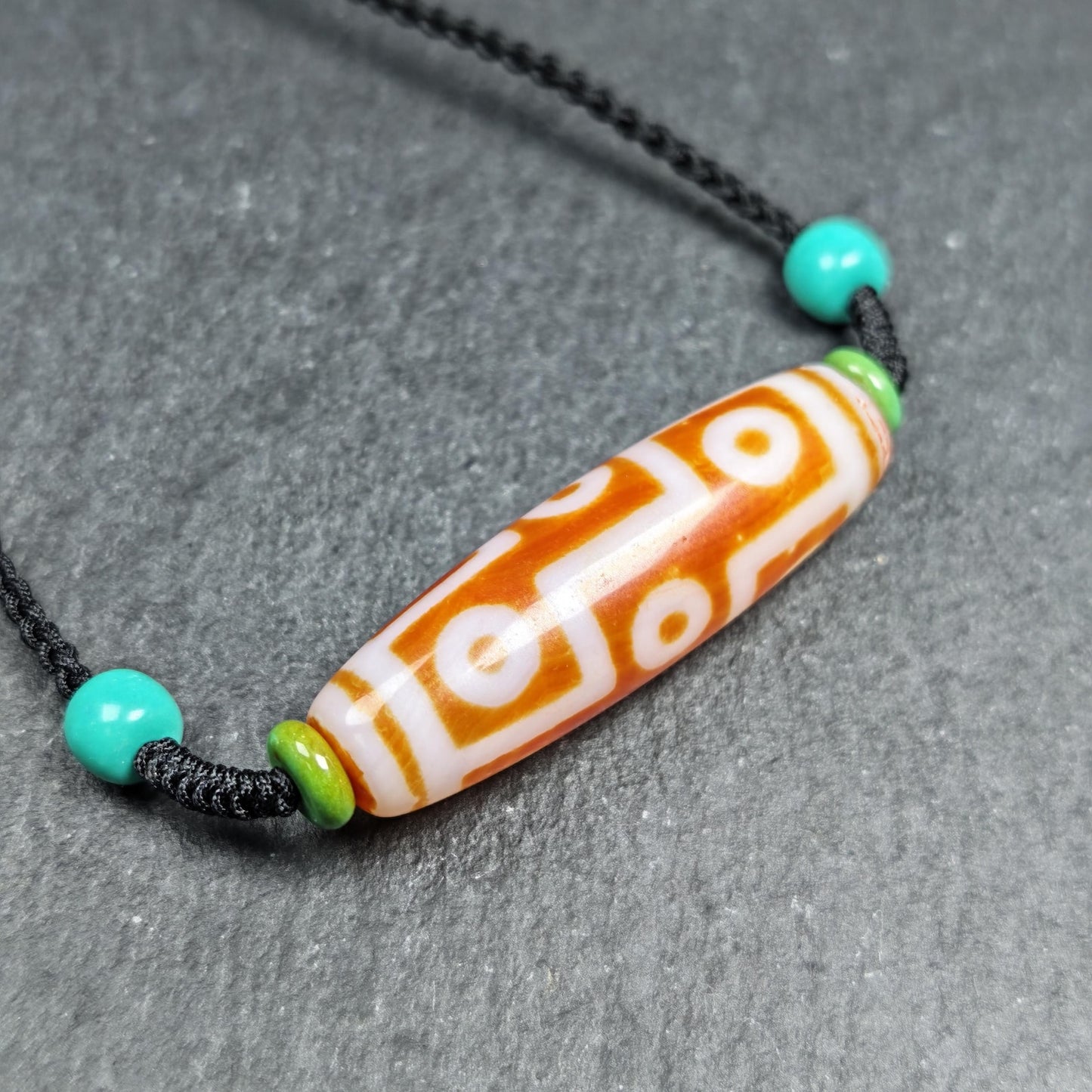Fire Agate 9 Eyes Dzi Bead Necklace