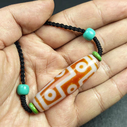 Fire Agate 9 Eyes Dzi Bead Necklace - Tibetan Buddhist bead necklace, view 6