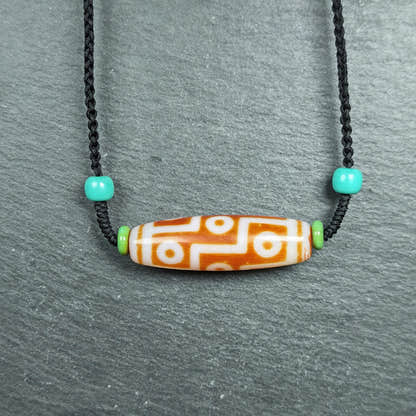 Fire Agate 9 Eyes Dzi Bead Necklace - Tibetan Buddhist bead necklace, view 5