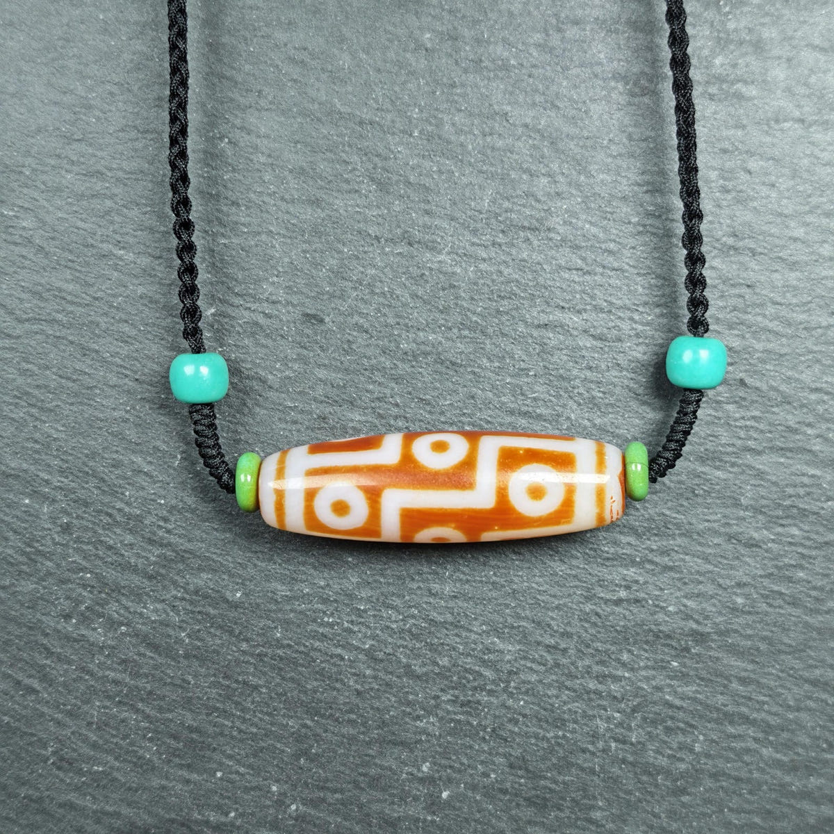 Fire Agate 9 Eyes Dzi Bead Necklace - Tibetan Buddhist bead necklace, view 5