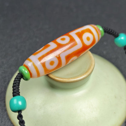 Fire Agate 9 Eyes Dzi Bead Necklace