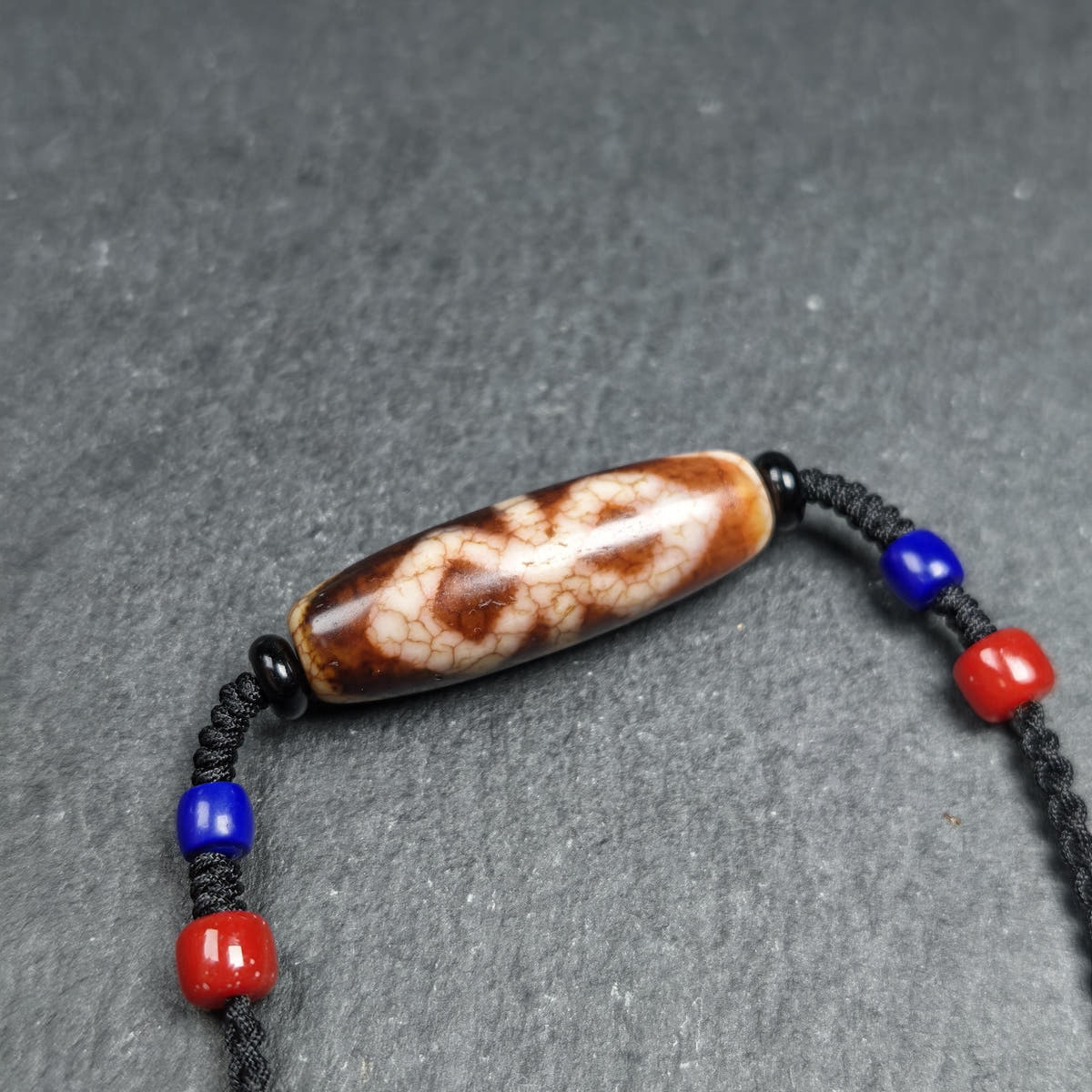 Vintage Fire Agate Vajra Dzi Necklace - Tibetan Buddhist bead necklace, view 5