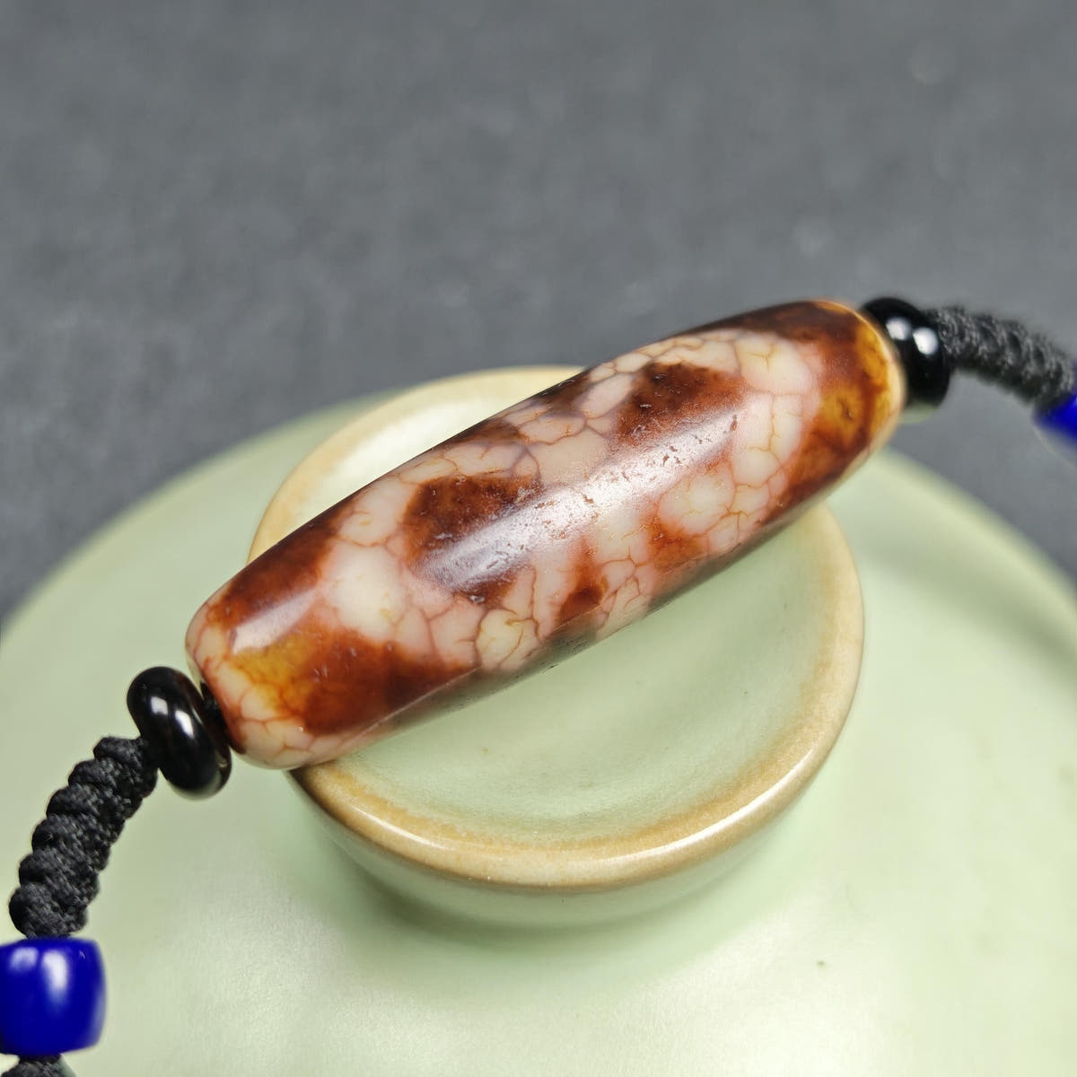 Vintage Fire Agate Vajra Dzi Necklace - Tibetan Buddhist bead necklace, view 9