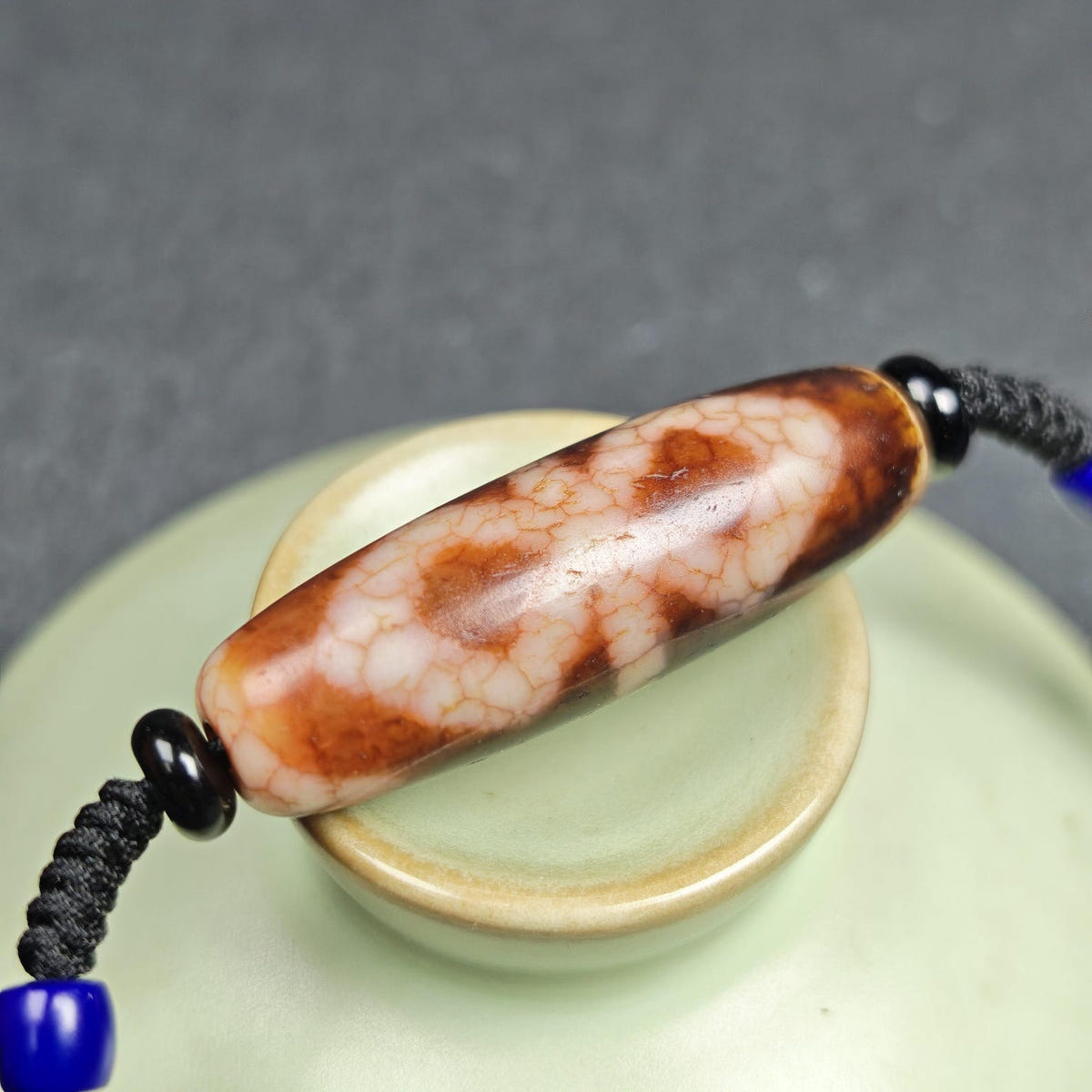 Vintage Fire Agate Vajra Dzi Necklace - Tibetan Buddhist bead necklace, view 11