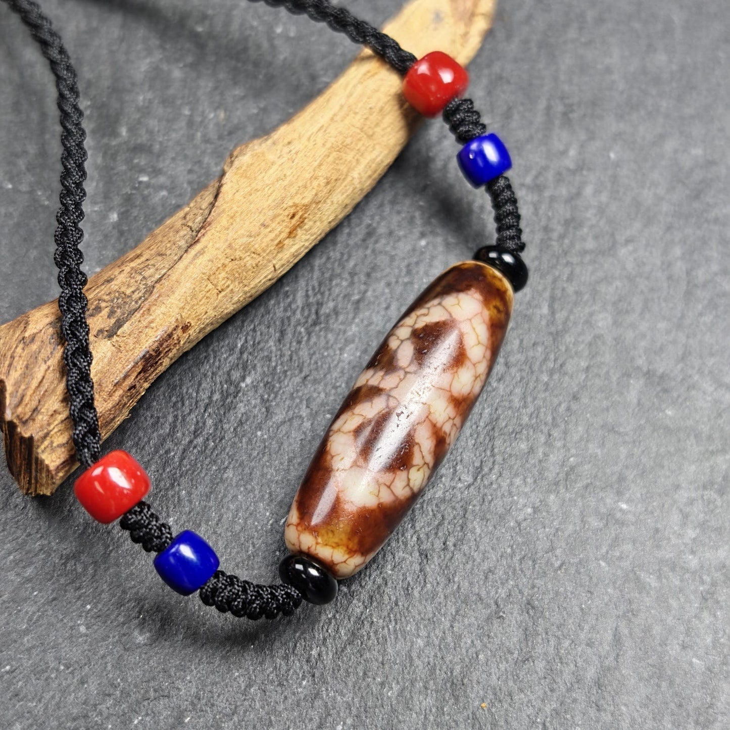 Vintage Fire Agate Vajra Dzi Necklace | 37*12mm