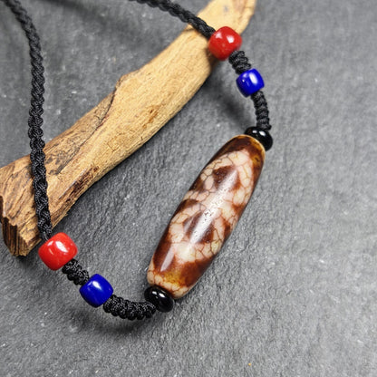 Vintage Fire Agate Vajra Dzi Necklace | 37*12mm