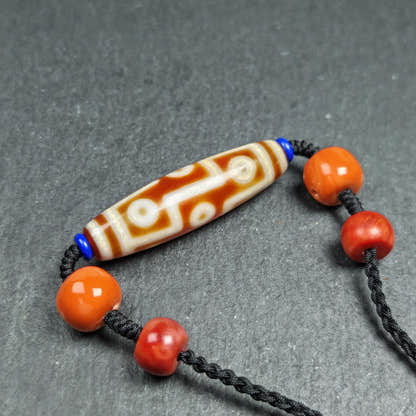 Vintage Tibetan 9 Eye Dzi Bead Necklace - Tibetan Buddhist bead necklace, detailed view