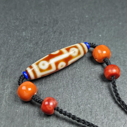Vintage Tibetan 9 Eye Dzi Bead Necklace | Fire Agate Amulet