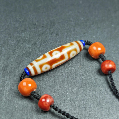 Vintage Tibetan 9 Eye Dzi Bead Necklace | Fire Agate Amulet
