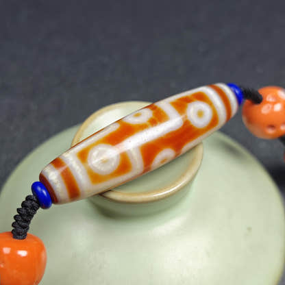 Vintage Tibetan 9 Eye Dzi Bead Necklace - Tibetan Buddhist bead necklace, view 12