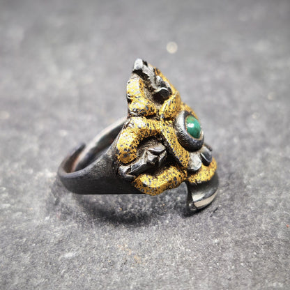 Tibetan Buddhist Vajra Bell Ring,Made of Pure Gold Filled and Silver Filled