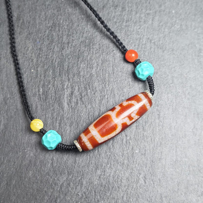 Authentic Fire Agate God of Wealth Dzi Necklace | 50*15mm