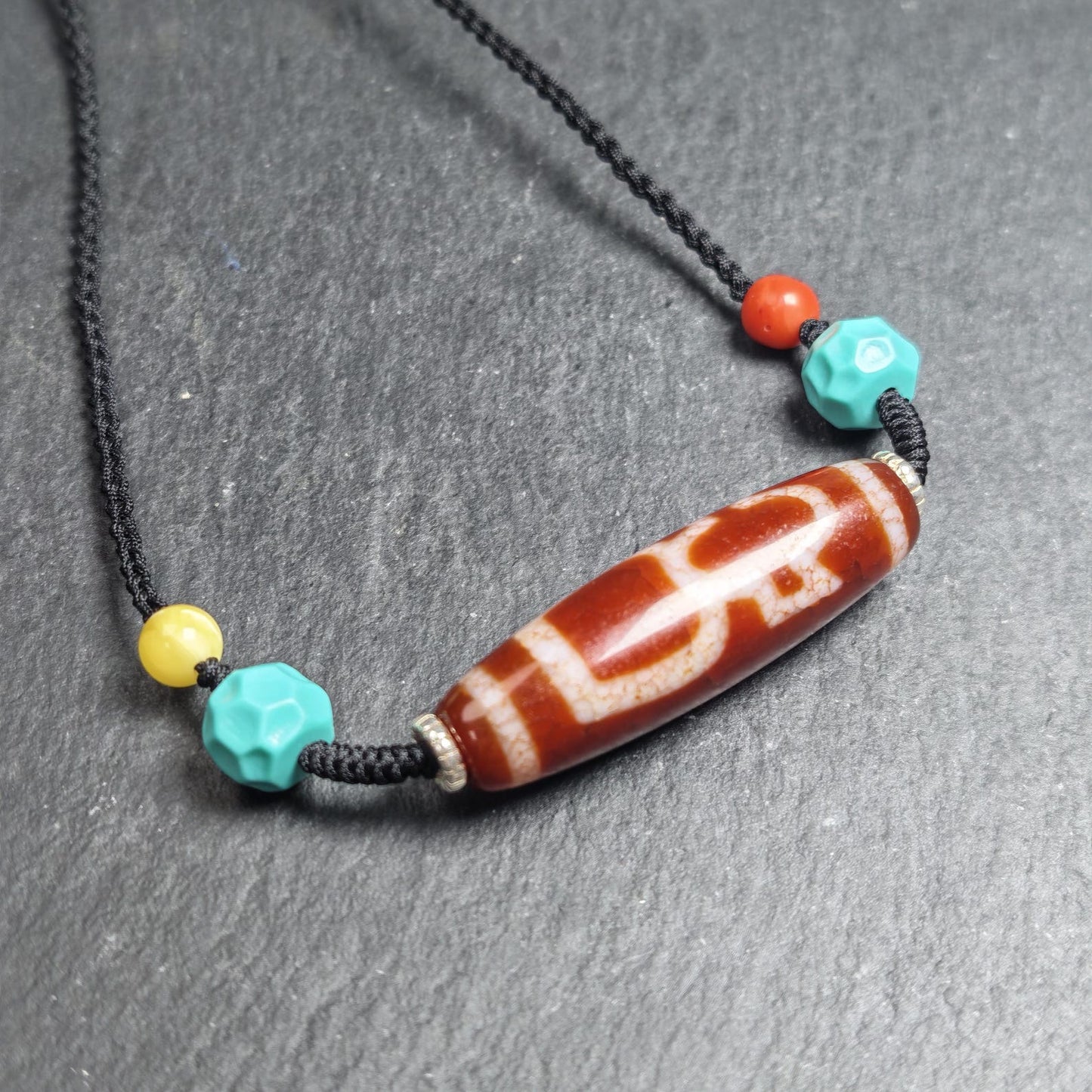 Authentic Fire Agate God of Wealth Dzi Necklace | 50*15mm