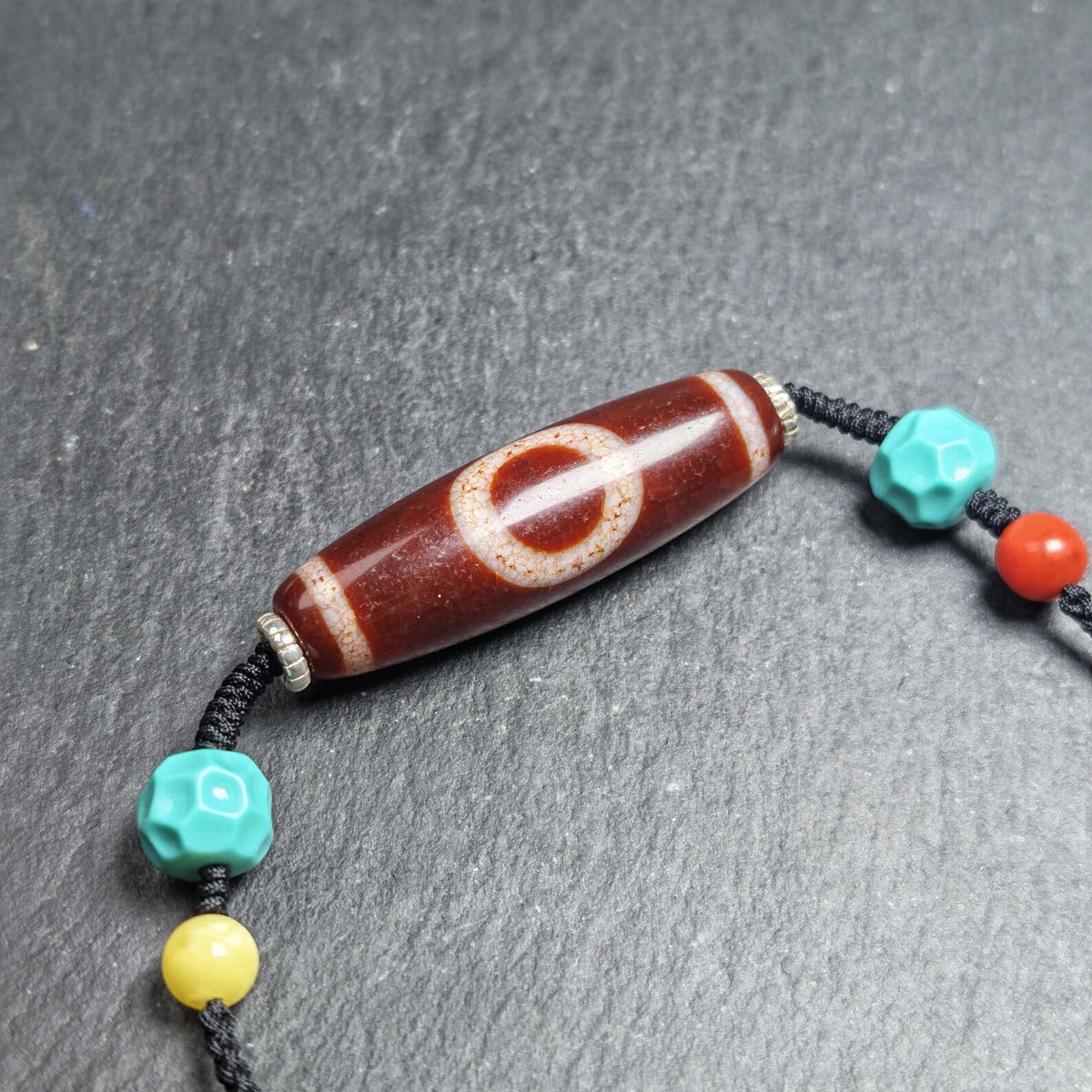 Authentic Fire Agate God of Wealth Dzi Necklace - Tibetan Buddhist bead necklace, view 4
