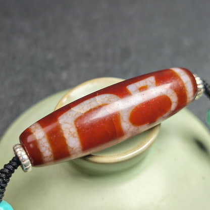 Authentic Fire Agate God of Wealth Dzi Necklace - Tibetan Buddhist bead necklace, view 11